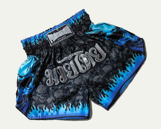 Short Muay Thai Fire Skull Azul