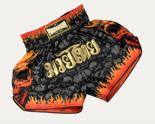 Short Muay Thai Fire Skull Naranja